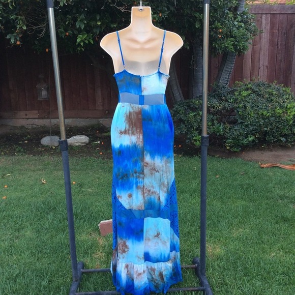 VINTAGE UNWORN TIE DYE LACE & MESH PANEL SLIPDRESS S - Picture 7 of 8